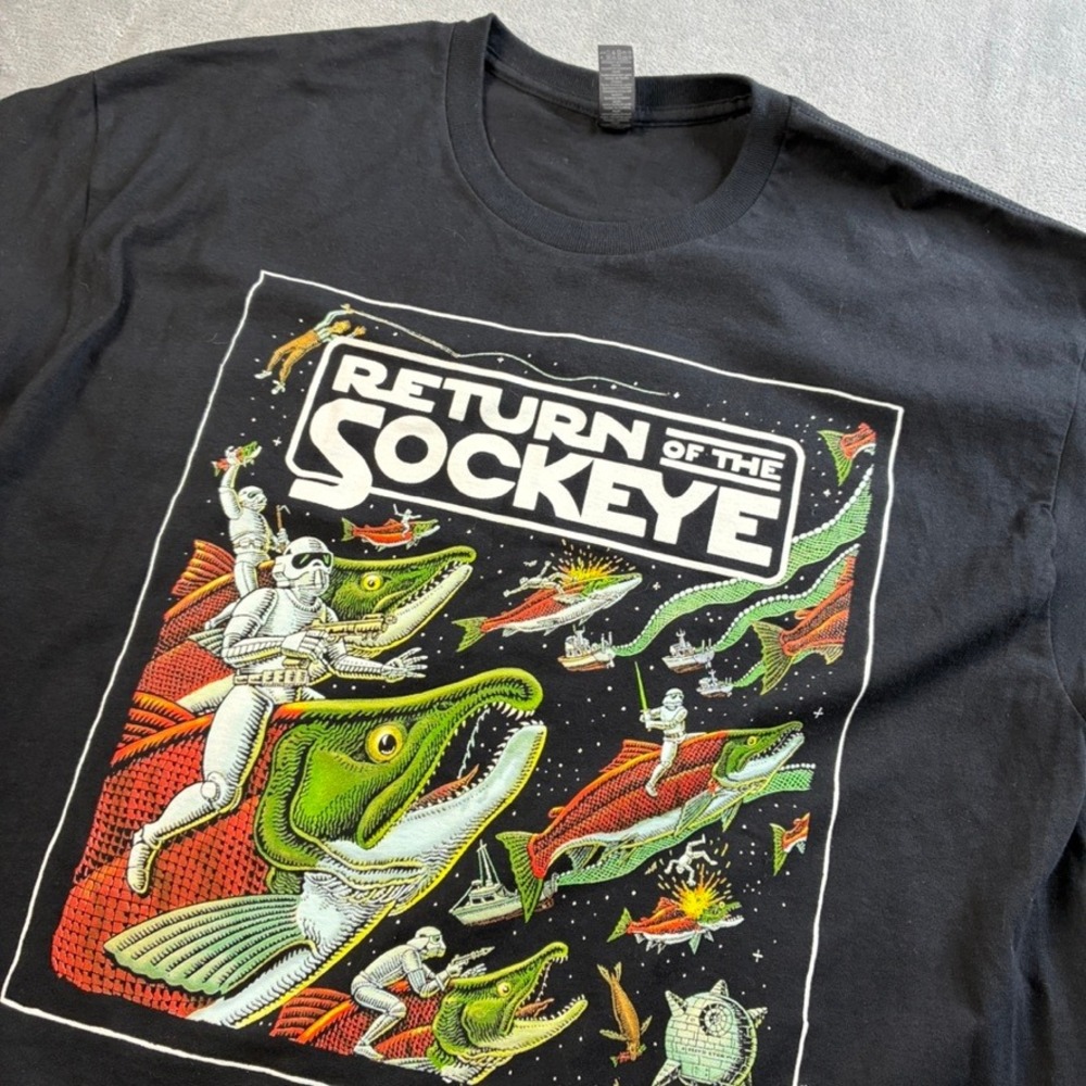 Return of the Sockeye Black Graphic T-Shirt Mens XL Star Wars Parody Ray Troll